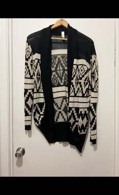 No Boundaries Black and Cream Southwestern Tribal Open Front Cardigan